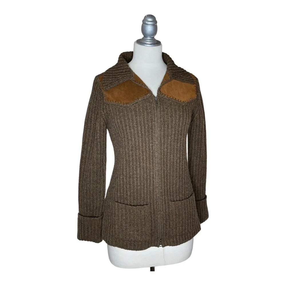 Banana Republic 100% Lambswool and Suede Pocket Cardigan S - Picture 1 of 10